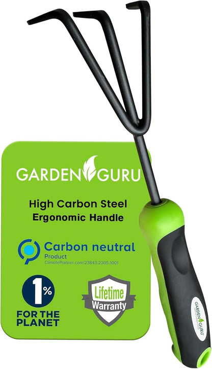 Hand Cultivator Rake Tiller Tool – High Carbon Steel for Ultimate Strength - Rust Resistant – Ergonomic Handle – Great for Gardening Cultivating Loosening Weeding