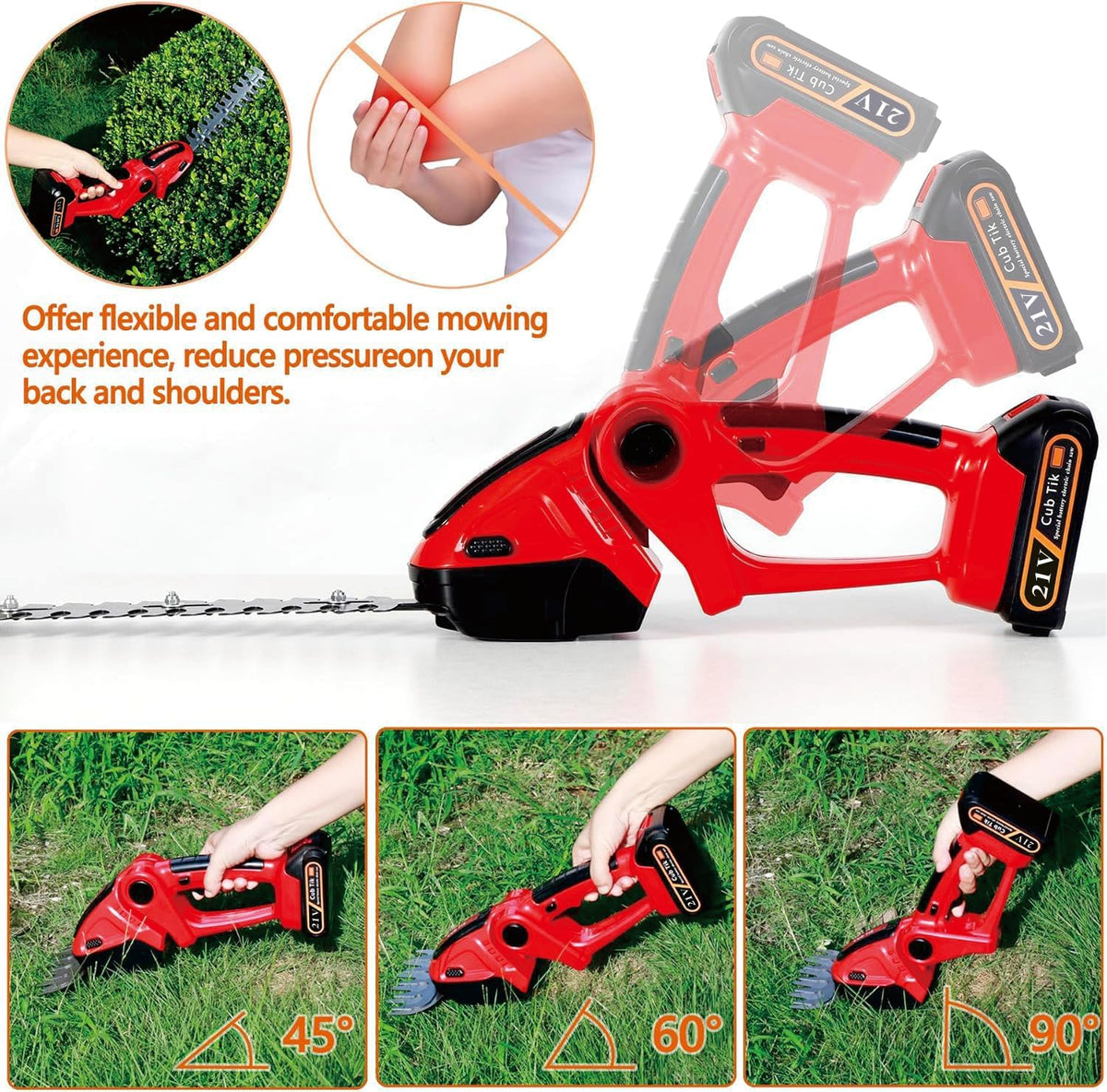 Hedge Trimmer Cordless 2 in 1 Handheld Grass Shears Mini Shrubbery Grass Cutter Electric Brush with Battery and Charger (Mordern)