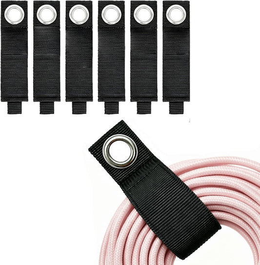 6 PCS Extension Cord Holder, Extension Cord Strap, Cable Organizer Straps for Cords Hoses, Heavy Duty Cord Wrap Keeper with Grommet for Hanging, Suitable for Cords, Hoses, Rope, RV, Boat and Garage（M）