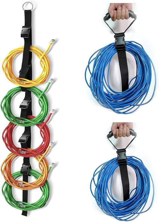 Extension Cord Organizers, 3PCS Storage Garage Extension Cord Holder,1 Pcs with 5 Slots Organizerand 2 pcs Multifunction Heavy Duty Strong Handles Carrys straps for Cables, Hoses and Ropes