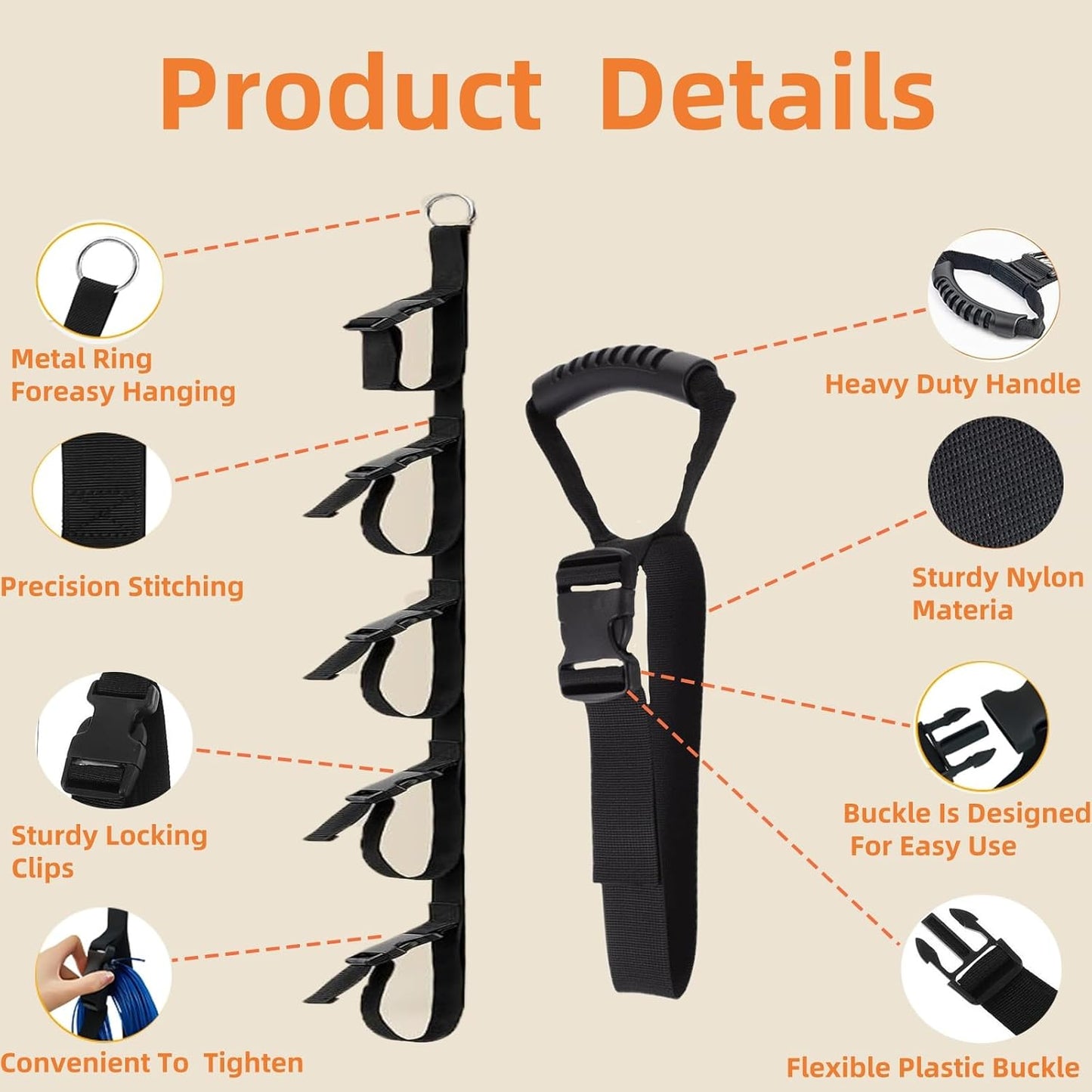 Extension Cord Organizers, 3PCS Storage Garage Extension Cord Holder,1 Pcs with 5 Slots Organizerand 2 pcs Multifunction Heavy Duty Strong Handles Carrys straps for Cables, Hoses and Ropes