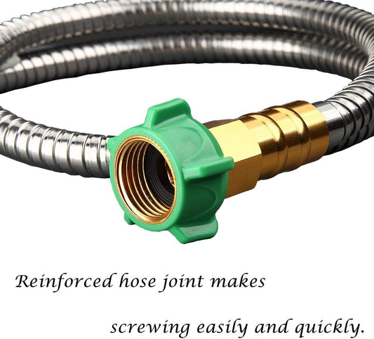 50 ft Metal Garden Hose, Solid Brass Fittings, 304 Stainless Steel Heavy Duty, No-Leak & Kink Free, Brass Garden Hose Nozzle Flexible for Yard, RV, Pet Bath, Outdoor Garden