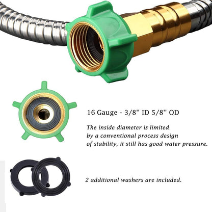 50 ft Metal Garden Hose, Solid Brass Fittings, 304 Stainless Steel Heavy Duty, No-Leak & Kink Free, Brass Garden Hose Nozzle Flexible for Yard, RV, Pet Bath, Outdoor Garden