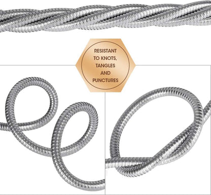 50 ft Metal Garden Hose, Solid Brass Fittings, 304 Stainless Steel Heavy Duty, No-Leak & Kink Free, Brass Garden Hose Nozzle Flexible for Yard, RV, Pet Bath, Outdoor Garden
