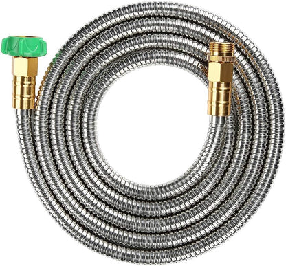 50 ft Metal Garden Hose, Solid Brass Fittings, 304 Stainless Steel Heavy Duty, No-Leak & Kink Free, Brass Garden Hose Nozzle Flexible for Yard, RV, Pet Bath, Outdoor Garden