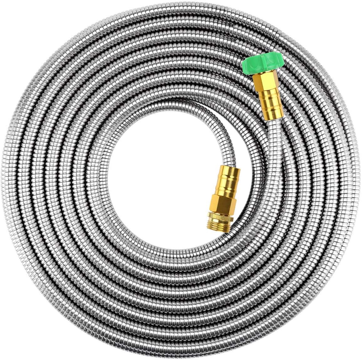 50 ft Metal Garden Hose, Solid Brass Fittings, 304 Stainless Steel Heavy Duty, No-Leak & Kink Free, Brass Garden Hose Nozzle Flexible for Yard, RV, Pet Bath, Outdoor Garden