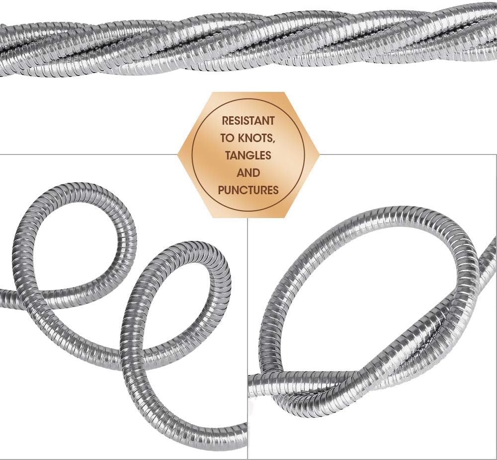 50 ft Metal Garden Hose, Solid Brass Fittings, 304 Stainless Steel Heavy Duty, No-Leak & Kink Free, Brass Garden Hose Nozzle Flexible for Yard, RV, Pet Bath, Outdoor Garden