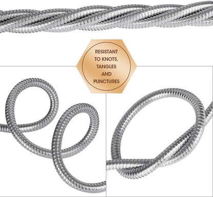 50 ft Metal Garden Hose, Solid Brass Fittings, 304 Stainless Steel Heavy Duty, No-Leak & Kink Free, Brass Garden Hose Nozzle Flexible for Yard, RV, Pet Bath, Outdoor Garden
