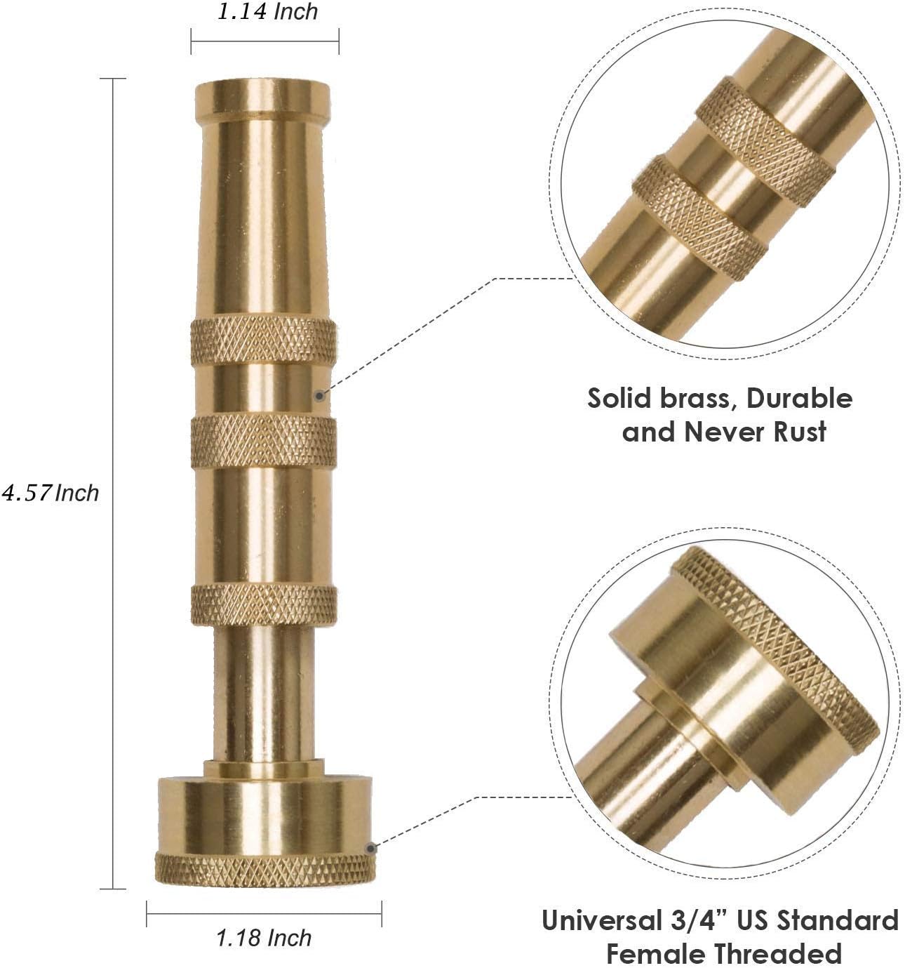 50 ft Metal Garden Hose, Solid Brass Fittings, 304 Stainless Steel Heavy Duty, No-Leak & Kink Free, Brass Garden Hose Nozzle Flexible for Yard, RV, Pet Bath, Outdoor Garden