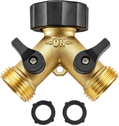 Hose Splitter, Garden Hose Splitter Heavy Duty 2 Way, Solid Brass Water Hose Y Splitter 2 Valves with 2 Extra Rubber Washers