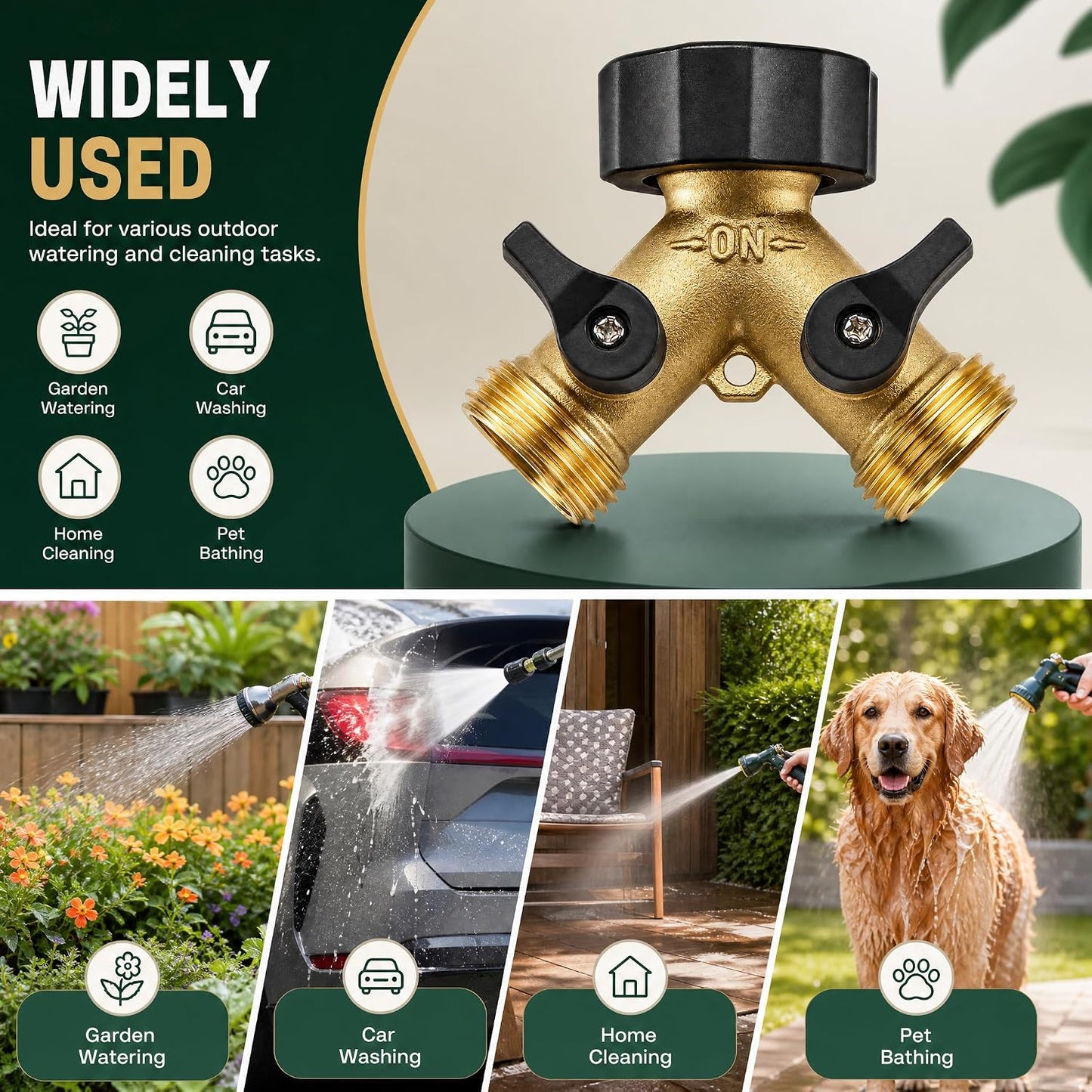 Hose Splitter, Garden Hose Splitter Heavy Duty 2 Way, Solid Brass Water Hose Y Splitter 2 Valves with 2 Extra Rubber Washers