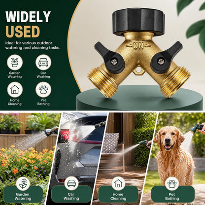 Hose Splitter, Garden Hose Splitter Heavy Duty 2 Way, Solid Brass Water Hose Y Splitter 2 Valves with 2 Extra Rubber Washers