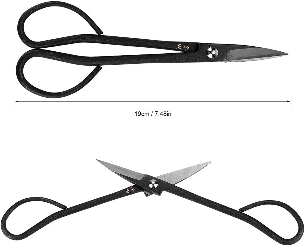 Bonsai Scissor,Stainless Steel Garden Bonsai Scissors Shear Root Branch Trimming Pruning Tools For Dense Foliage, Long Micro-Tip Blades 190mm (Black)
