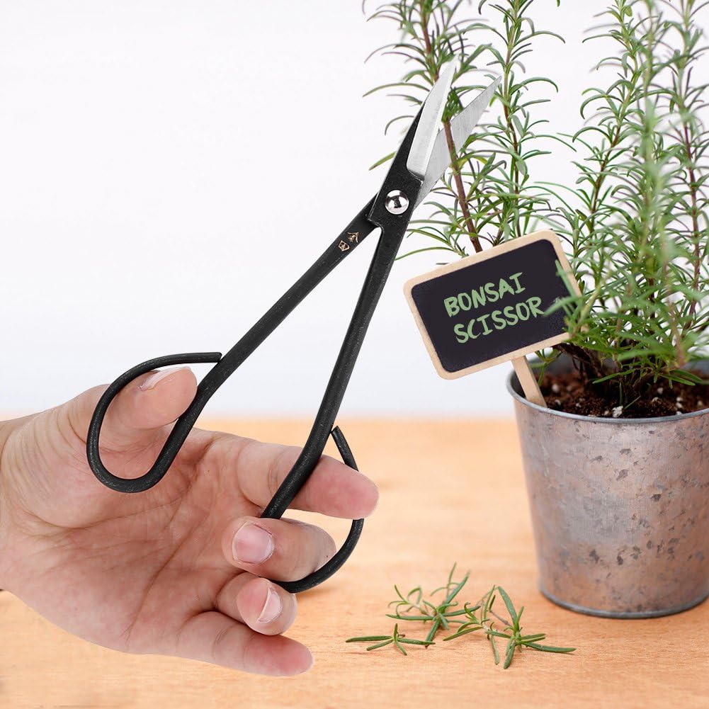 Bonsai Scissor,Stainless Steel Garden Bonsai Scissors Shear Root Branch Trimming Pruning Tools For Dense Foliage, Long Micro-Tip Blades 190mm (Black)