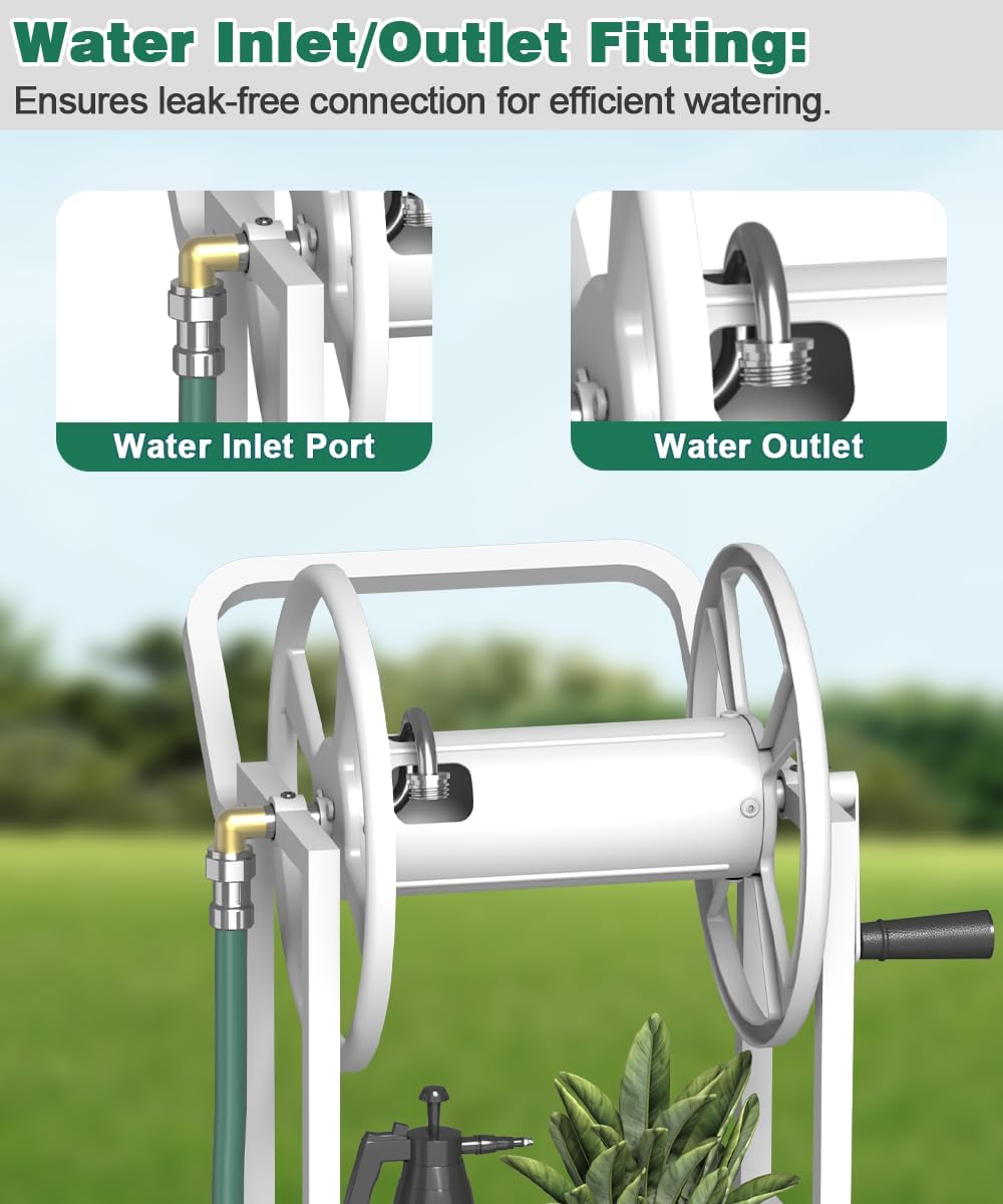 Hose Reel Cart with 2 Wheels, Garden Water Hose Holder Heavy Duty Powder Coated Steel Outdoor Winder Storage Holds 125 ft 5/8" Hoses with Basket and 3.9ft Leader Hose for Backyard, Black