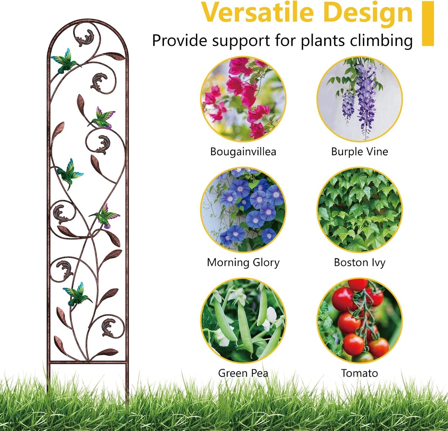 4-Pack Hummingbird Metal Garden Trellis for Climbing Plants