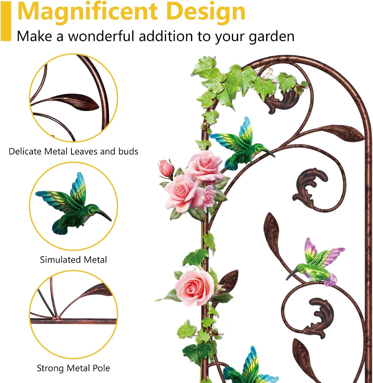 4-Pack Hummingbird Metal Garden Trellis for Climbing Plants