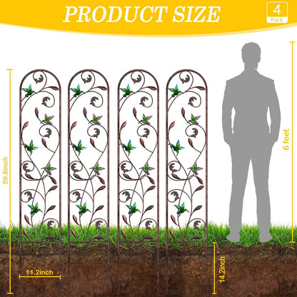 4-Pack Hummingbird Metal Garden Trellis for Climbing Plants
