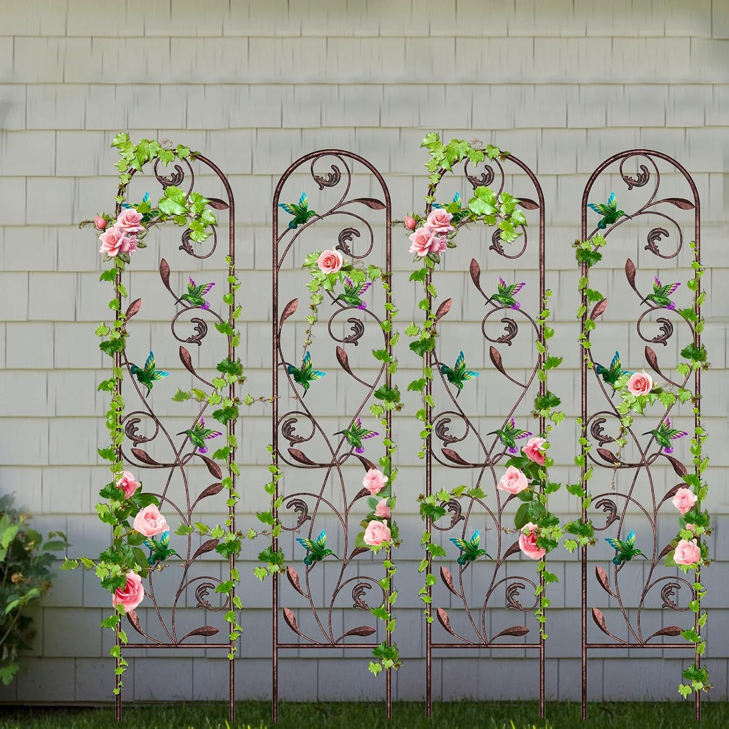 4-Pack Hummingbird Metal Garden Trellis for Climbing Plants