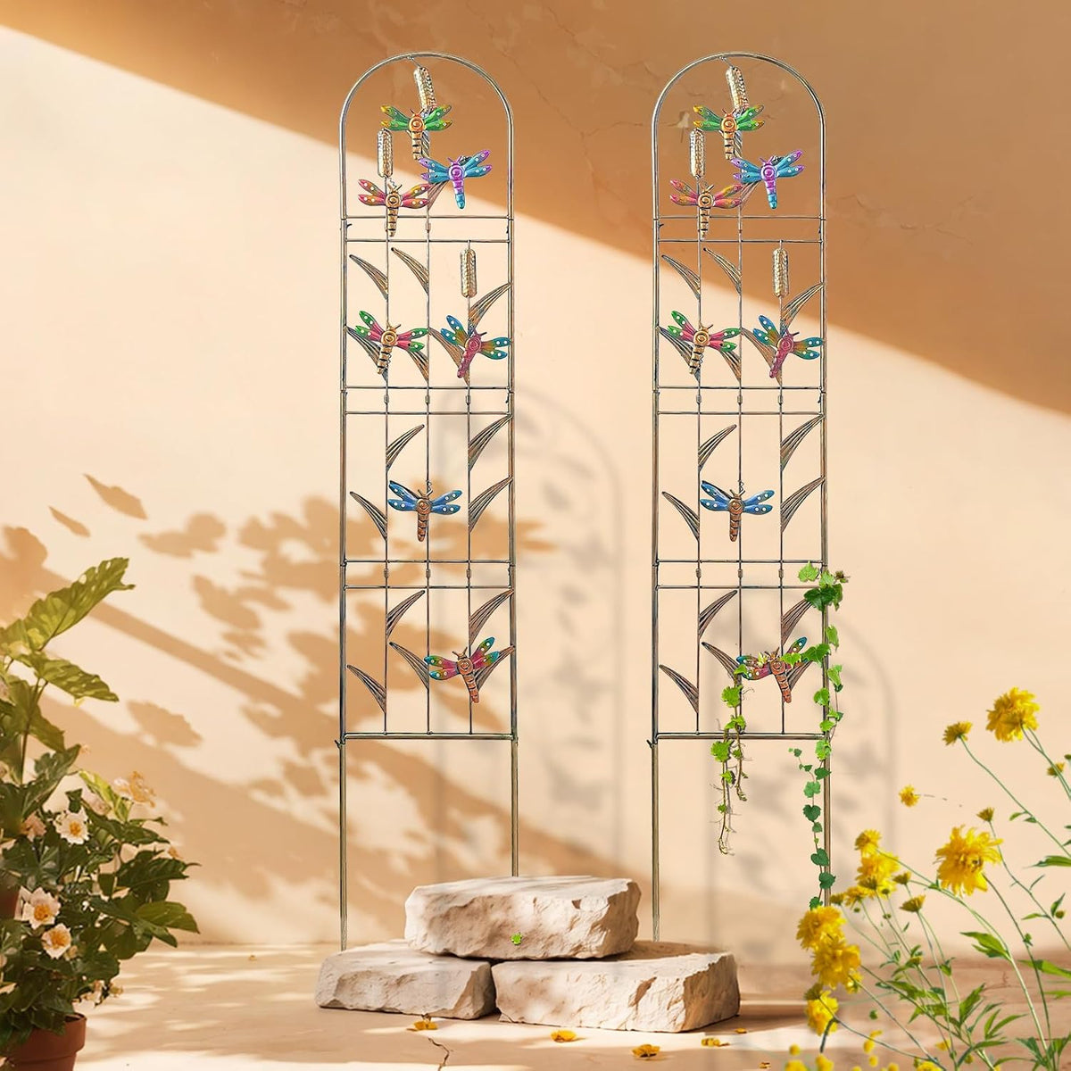 4-Pack Hummingbird Metal Garden Trellis for Climbing Plants