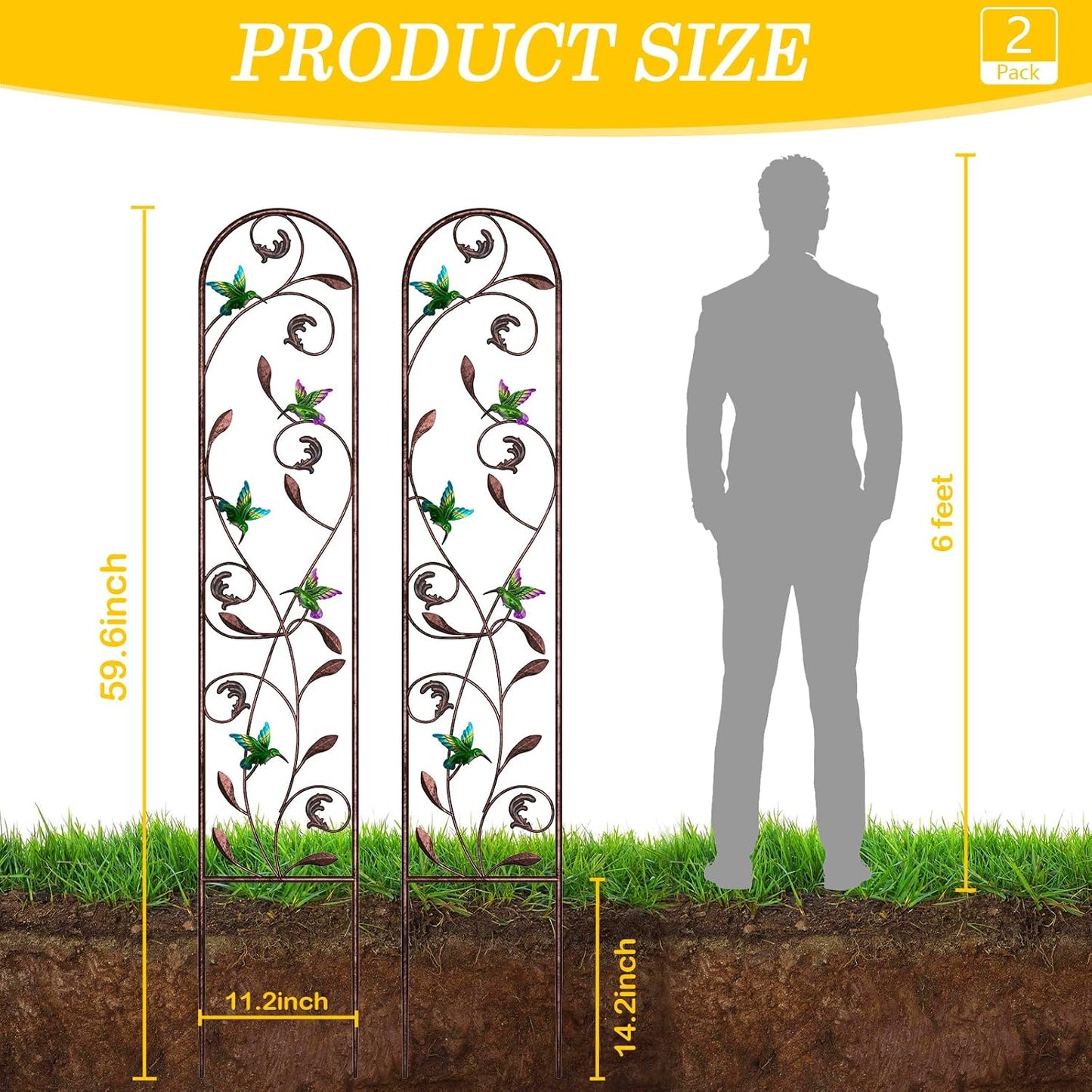 4-Pack Hummingbird Metal Garden Trellis for Climbing Plants