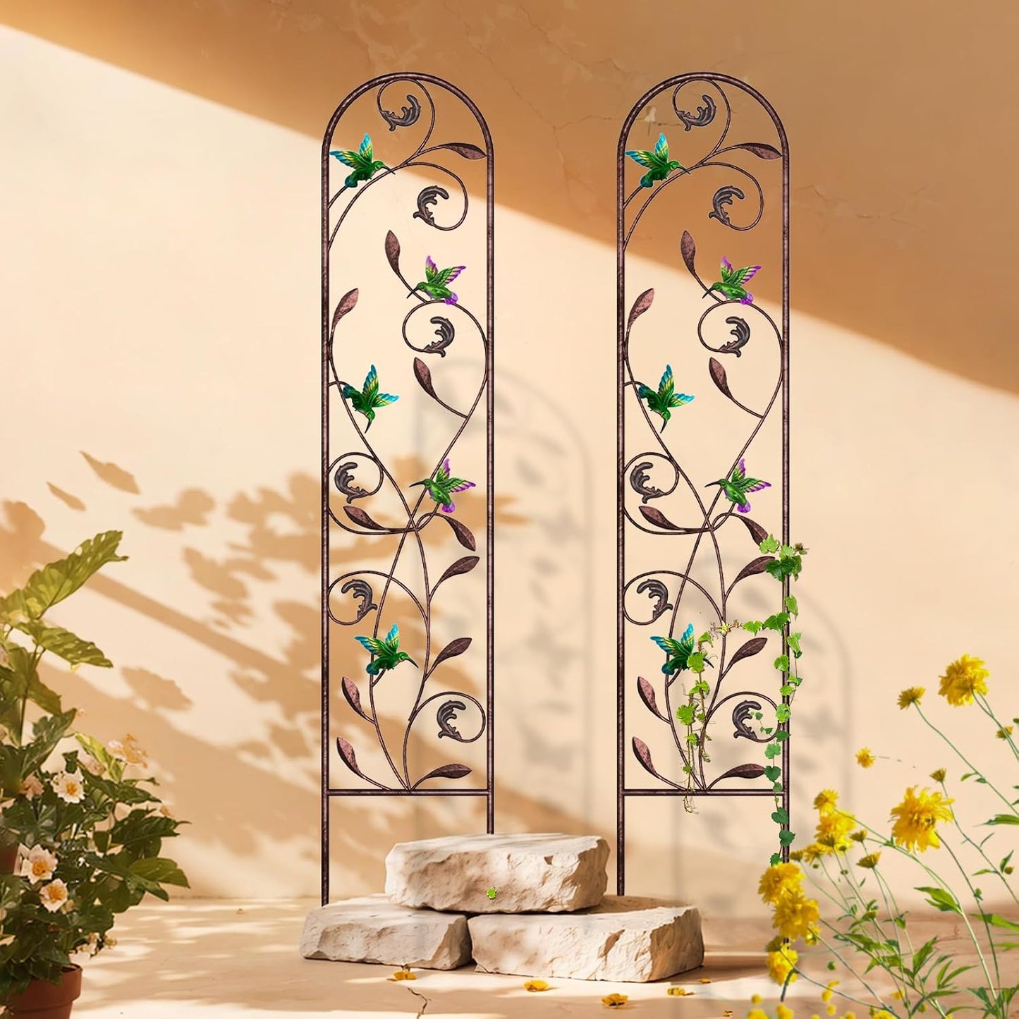 4-Pack Hummingbird Metal Garden Trellis for Climbing Plants