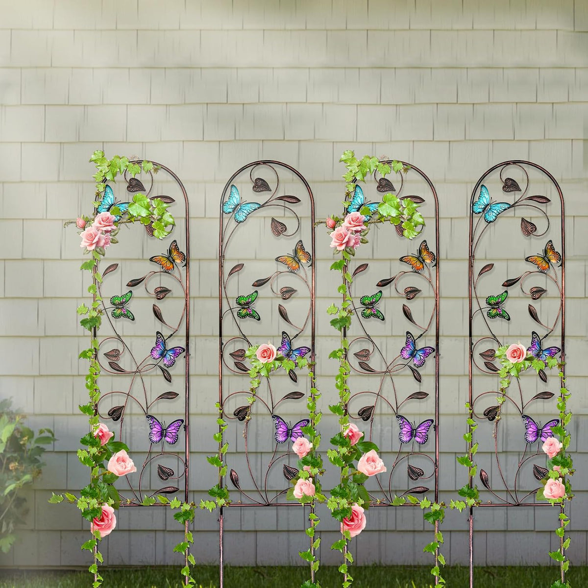 4-Pack Hummingbird Metal Garden Trellis for Climbing Plants