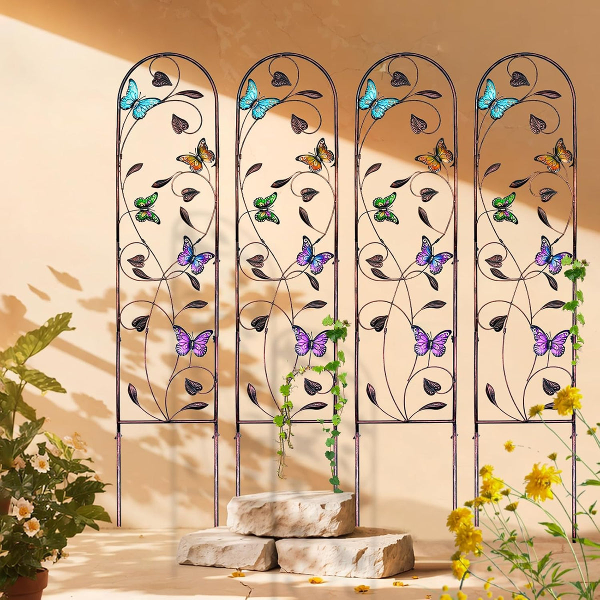 4-Pack Hummingbird Metal Garden Trellis for Climbing Plants