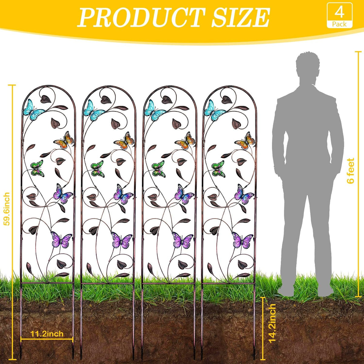 4-Pack Hummingbird Metal Garden Trellis for Climbing Plants