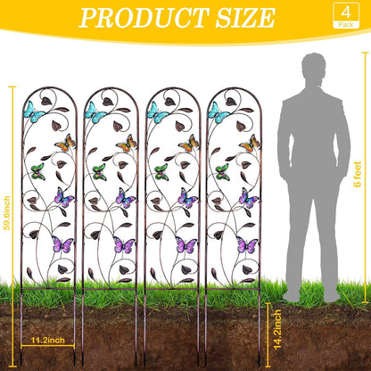 4-Pack Hummingbird Metal Garden Trellis for Climbing Plants