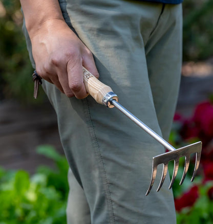 15" Stainless Steel Soil Scoop | Durable Long Lasting Garden Tool | Leather Wrist Strap 5" Handle, Oak