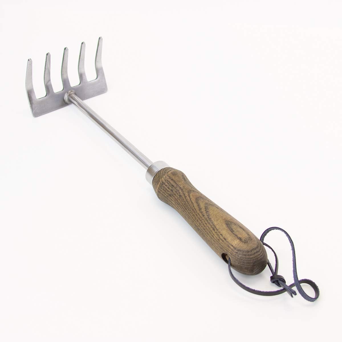 15" Stainless Steel Soil Scoop | Durable Long Lasting Garden Tool | Leather Wrist Strap 5" Handle, Oak