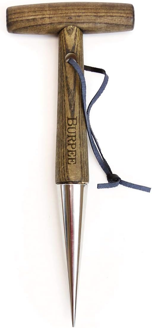 15" Stainless Steel Soil Scoop | Durable Long Lasting Garden Tool | Leather Wrist Strap 5" Handle, Oak