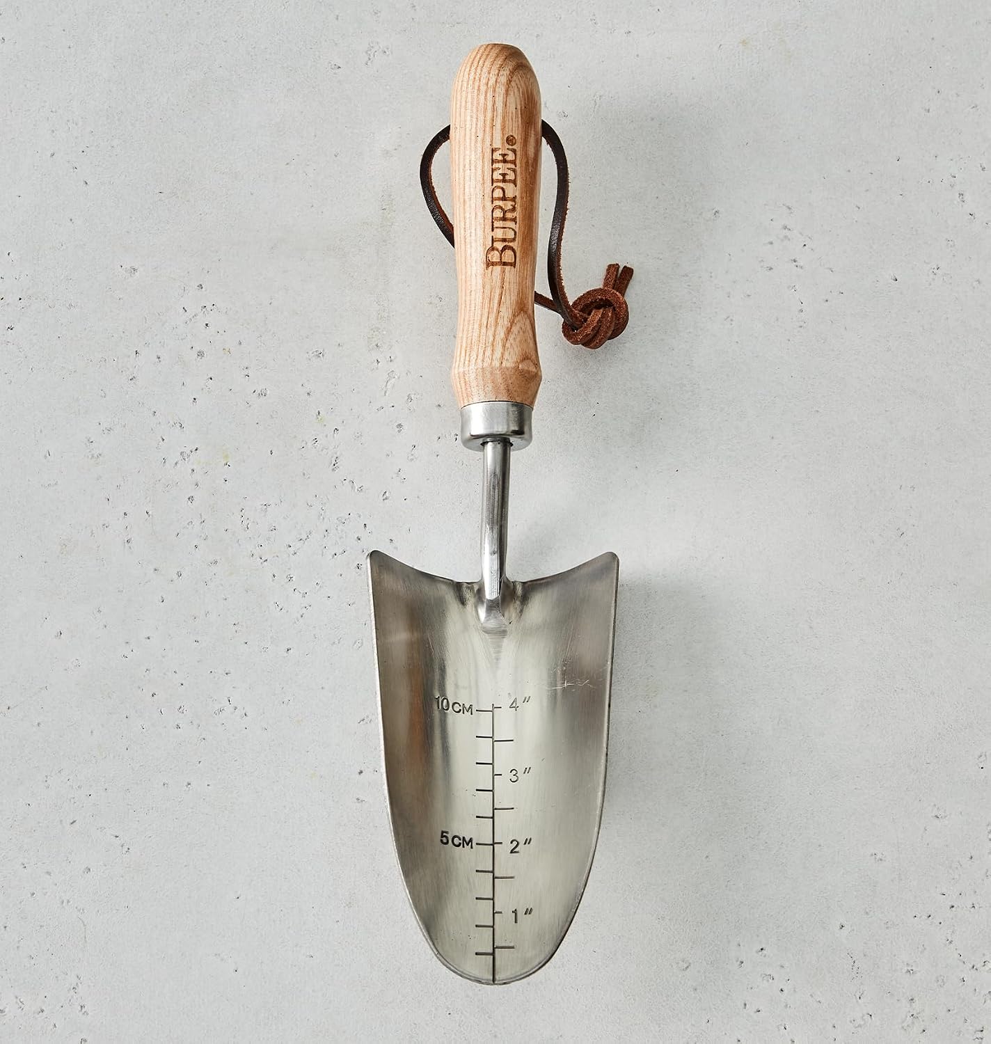15" Stainless Steel Soil Scoop | Durable Long Lasting Garden Tool | Leather Wrist Strap 5" Handle, Oak