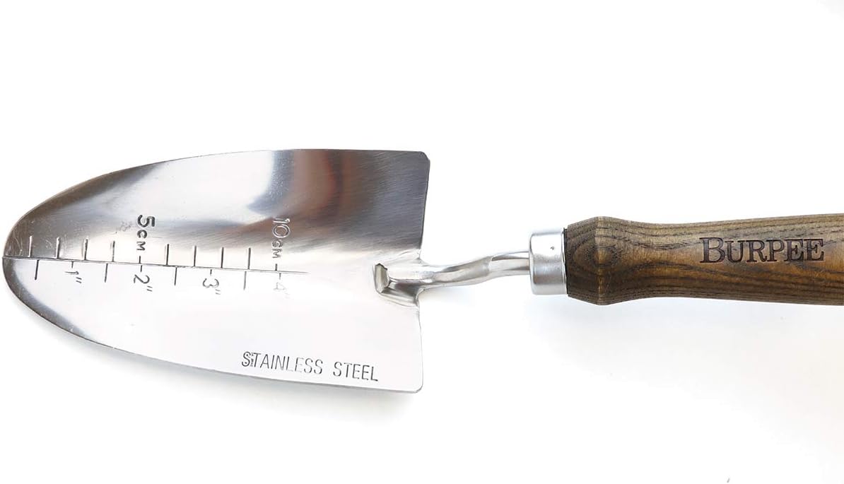 15" Stainless Steel Soil Scoop | Durable Long Lasting Garden Tool | Leather Wrist Strap 5" Handle, Oak