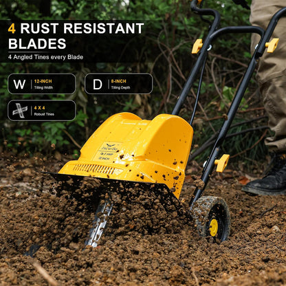 IncwBo 12'' 13.5-AMP Electric Roto Tiller Cultivator for Gardening Cored