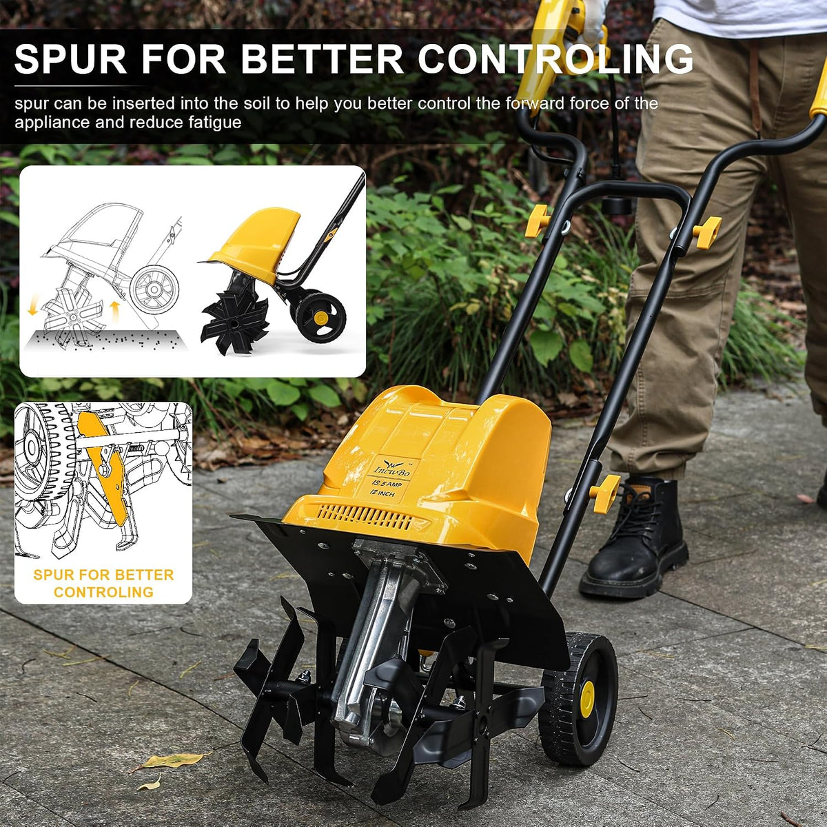 IncwBo 12'' 13.5-AMP Electric Roto Tiller Cultivator for Gardening Cored