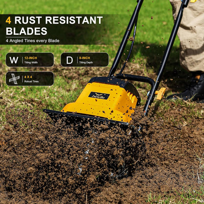 IncwBo 12'' 13.5-AMP Electric Roto Tiller Cultivator for Gardening Cored