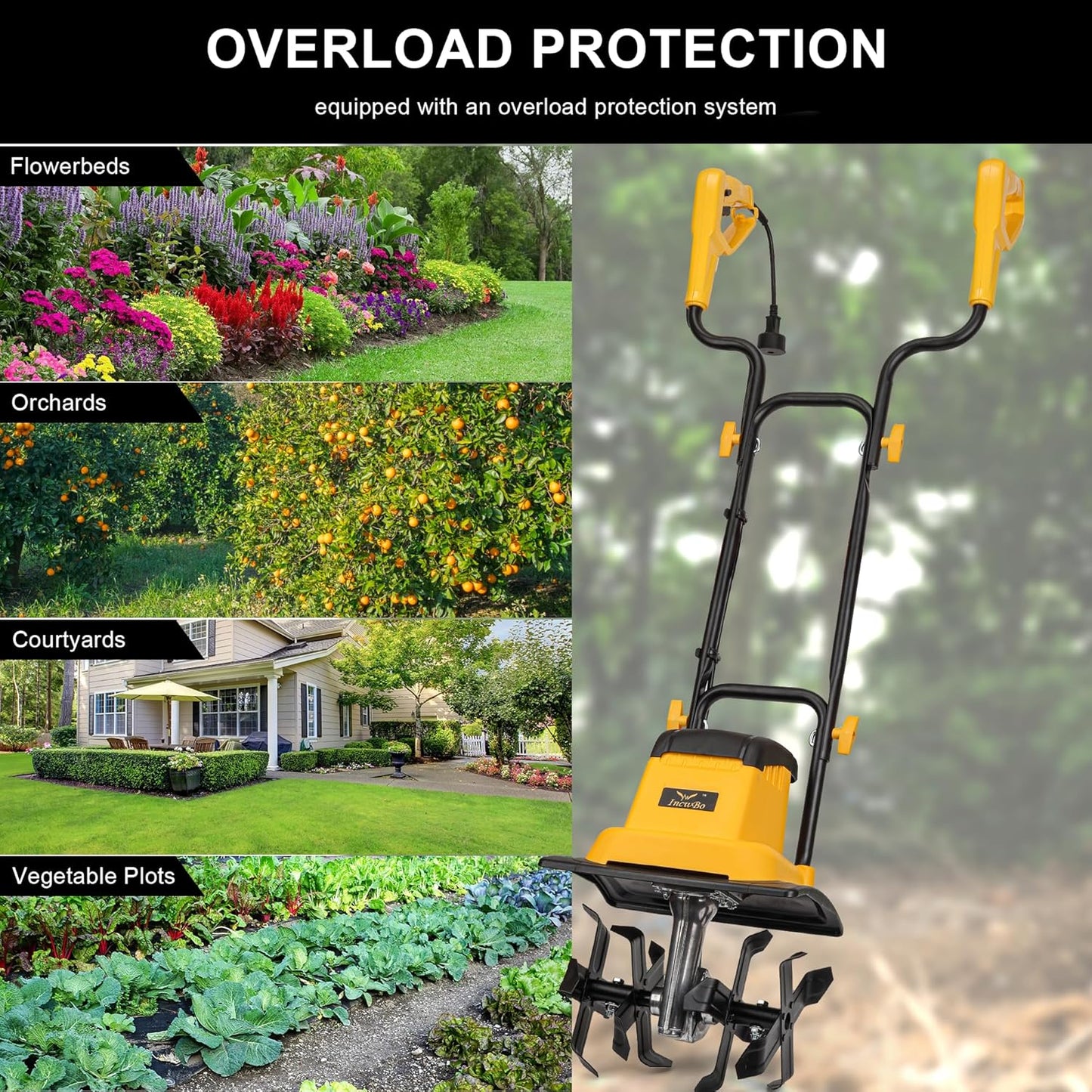 IncwBo 12'' 13.5-AMP Electric Roto Tiller Cultivator for Gardening Cored