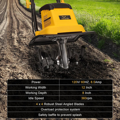 IncwBo 12'' 13.5-AMP Electric Roto Tiller Cultivator for Gardening Cored