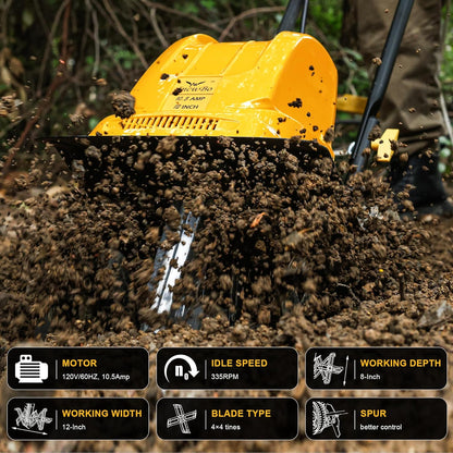 IncwBo 12'' 13.5-AMP Electric Roto Tiller Cultivator for Gardening Cored
