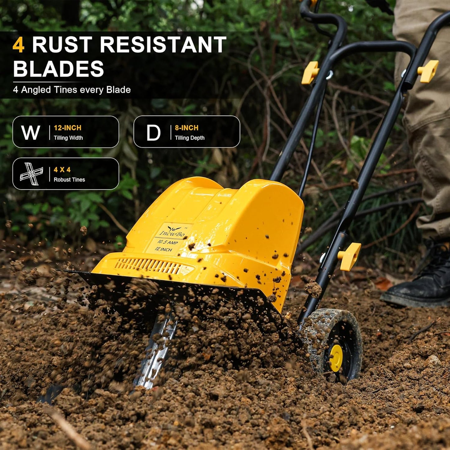 IncwBo 12'' 13.5-AMP Electric Roto Tiller Cultivator for Gardening Cored