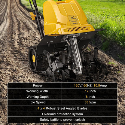 IncwBo 12'' 13.5-AMP Electric Roto Tiller Cultivator for Gardening Cored