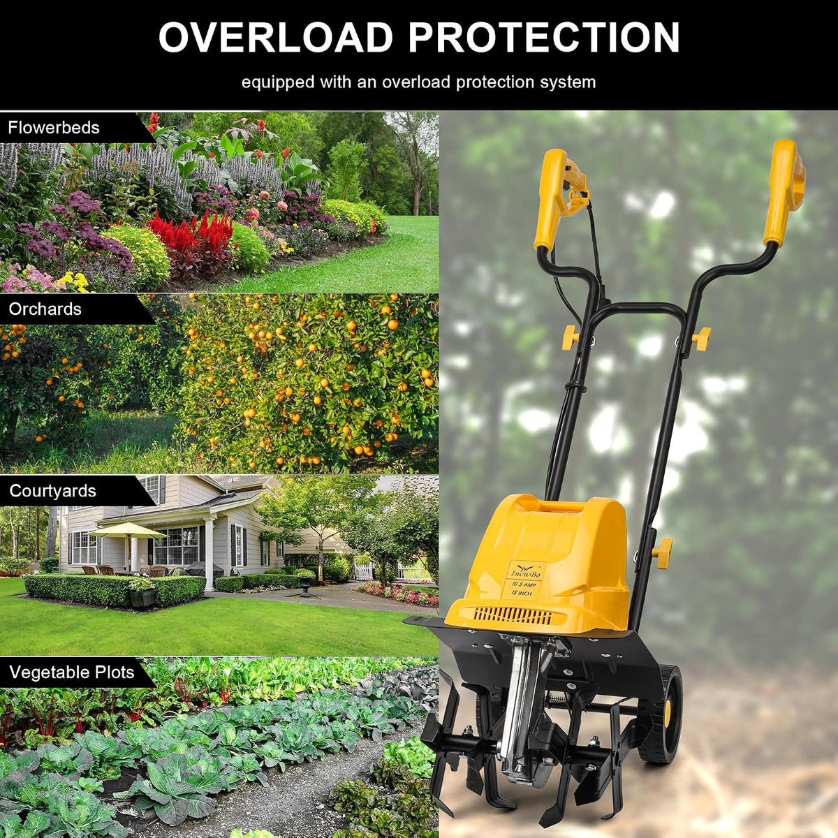IncwBo 12'' 13.5-AMP Electric Roto Tiller Cultivator for Gardening Cored