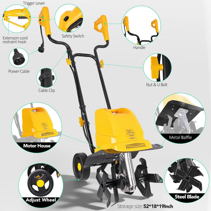 IncwBo 12'' 13.5-AMP Electric Roto Tiller Cultivator for Gardening Cored