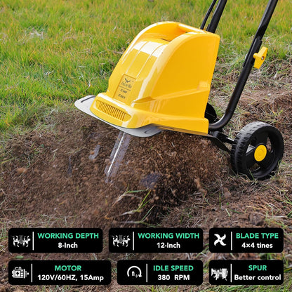IncwBo 12'' 13.5-AMP Electric Roto Tiller Cultivator for Gardening Cored