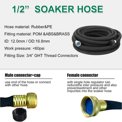 Soaker Hose 1/2" 50ft Rubber Round Soaker Hoses