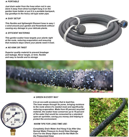 Soaker Hose 1/2" 50ft Rubber Round Soaker Hoses