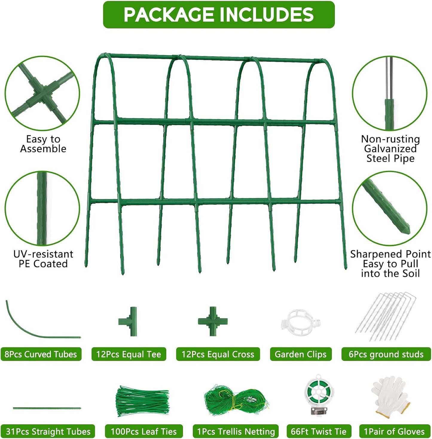 48"×48" Cucumber Trellis, U-Shape Garden Cucumber Trellis for Raised Bed & Climbing Plants Outdoor, Metal Plant Support Arch Trellis for Vegetables, Pea, Bean, Grape