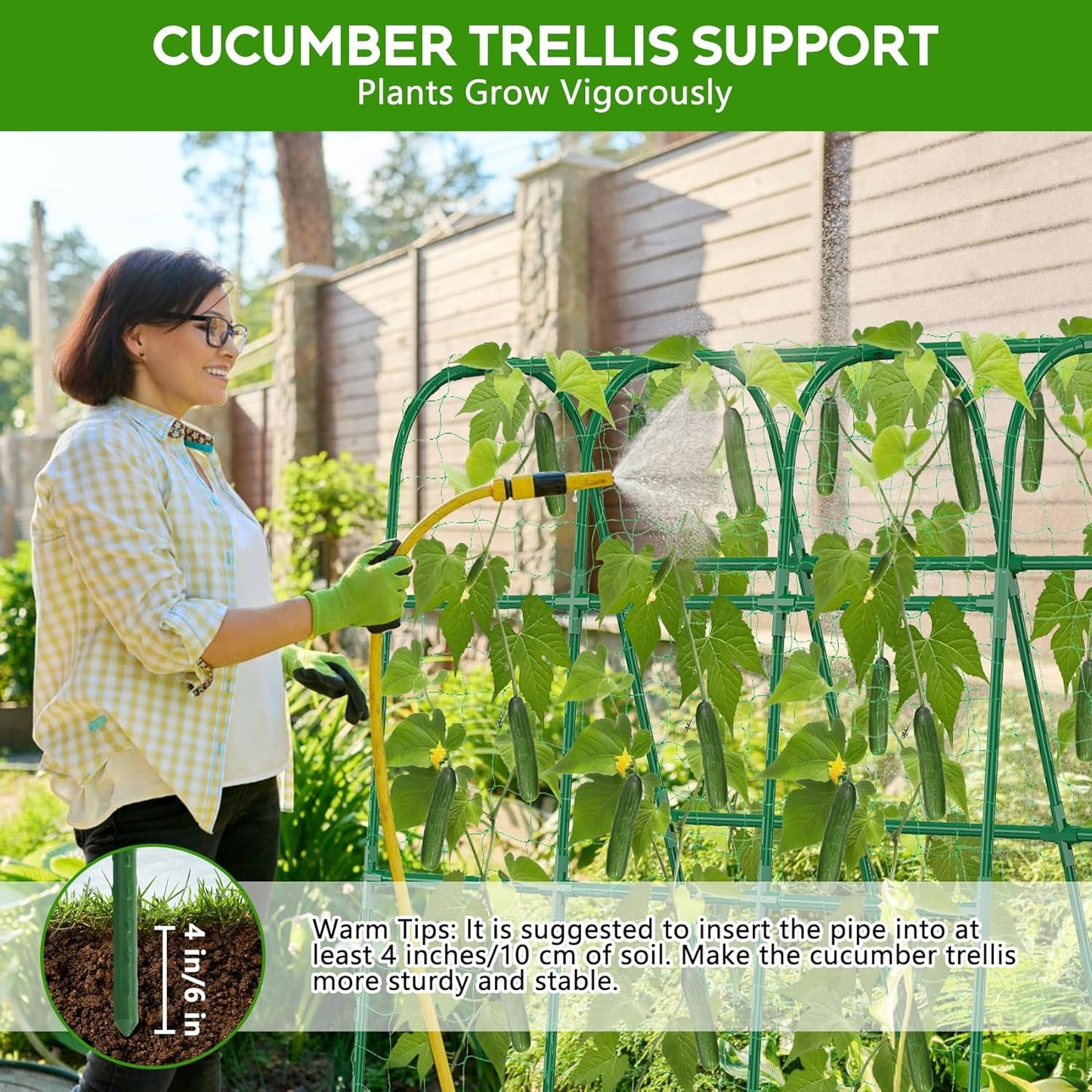 48"×48" Cucumber Trellis, U-Shape Garden Cucumber Trellis for Raised Bed & Climbing Plants Outdoor, Metal Plant Support Arch Trellis for Vegetables, Pea, Bean, Grape
